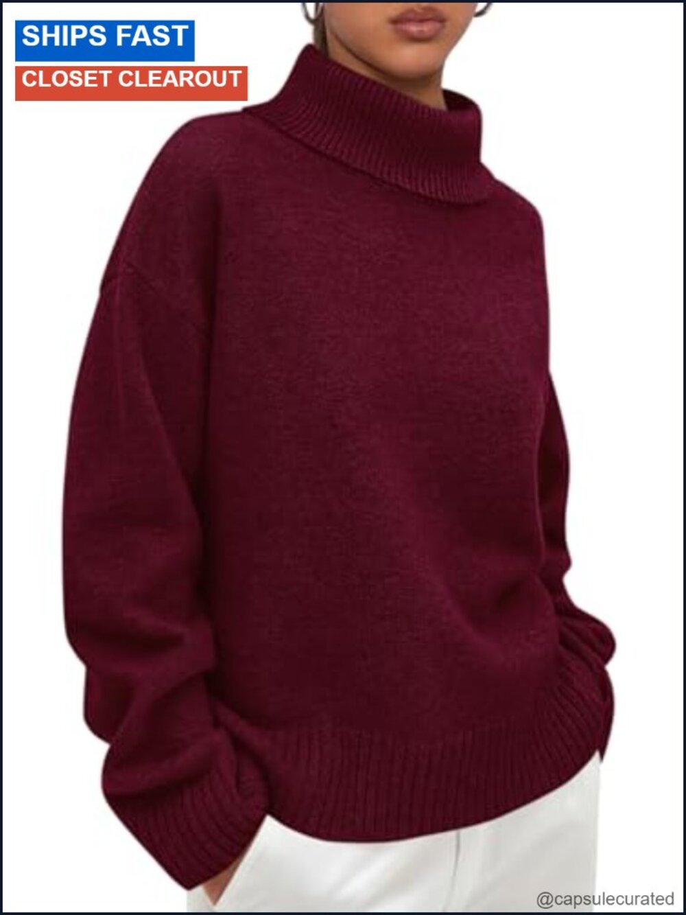 Womens Turtleneck Long Sleeve Chunky Knit Pullover Sweater Loose
